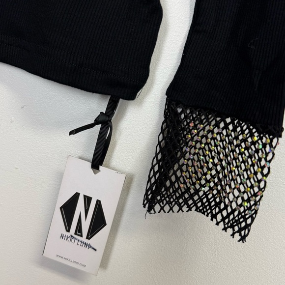 Nikki Lund Shirt Womens Small Black Long Sleeve Tee Stretch Rhinestone NWT - Picture 3 of 9